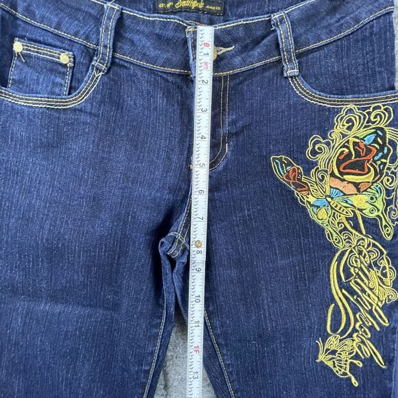 Southpole Jean Shorts Womens 7 Blue Butterfly Embroidered Cuffed Y2K 90s Stretch - Picture 6 of 9